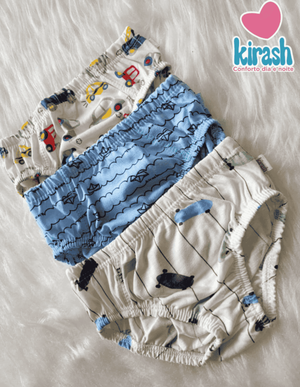 Kit com 3 Cuecas Bebê Estampada Kirash P ao G | Consultar Cores e Tamanhos