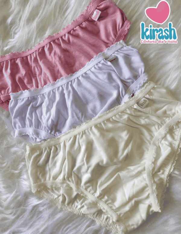 Kit com 3 Calcinhas Infantil Lisa Kirash Tamanho 4 ao 8| Consultar Cores e Tamanhos