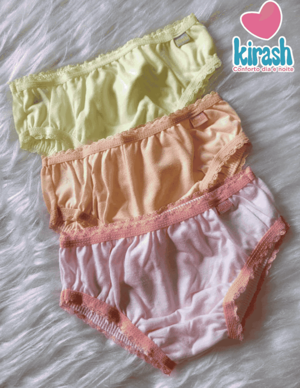 Kit com 3 Calcinhas Bebê Lisa Kirash P ao G | Consultar Cores e Tamanhos