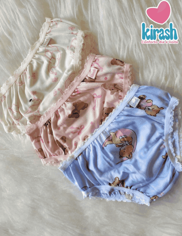 Kit com 3 Calcinhas Bebê Lisa Kirash P ao G | Consultar Cores e Tamanhos